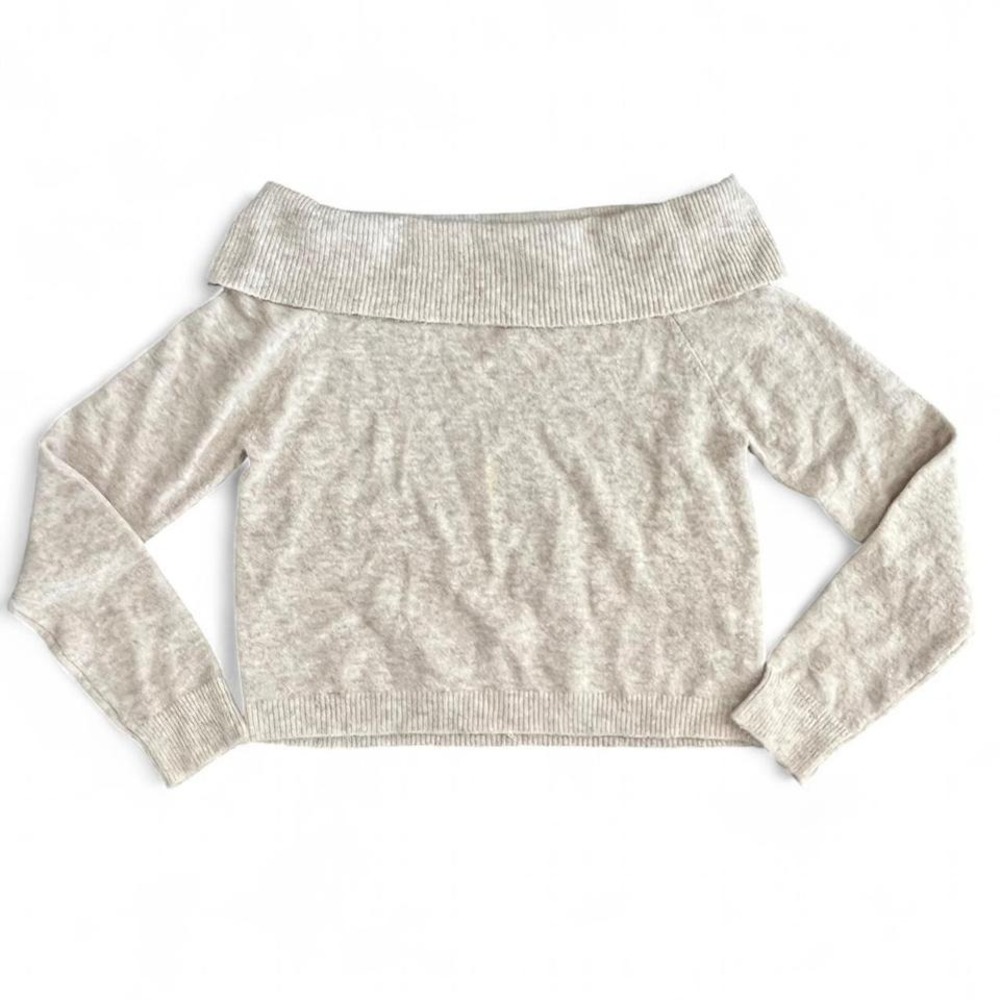 American Eagle XL Off Shoulder Beige Sweater Foldover Knit Top